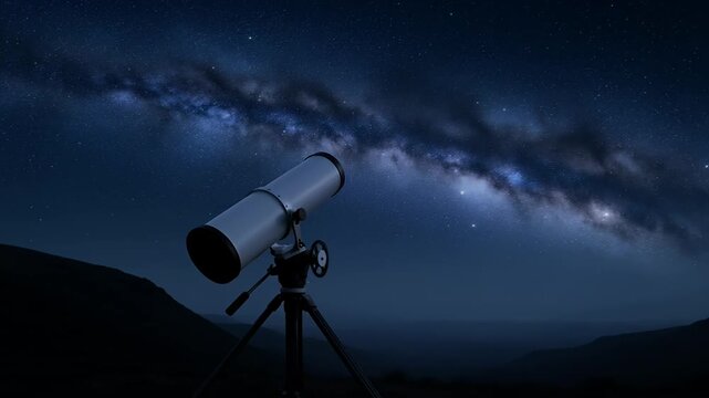 Telescope pointed towards the Milky Way galaxy on a clear dark night