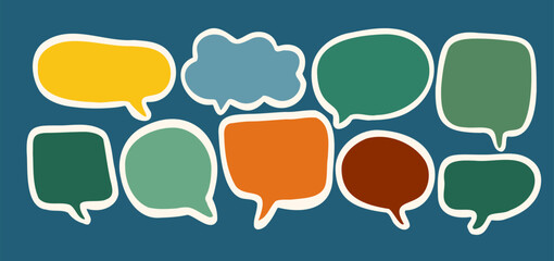 Bubble speech organic design eco style, soft nature bold vector. Comic friendly box, conversation with line fluid hand drawn background. Shape flat illustration.  Set of irregular graphic element