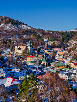 Banska Stiavnica Mountain Village In Winter Snow Slovakia