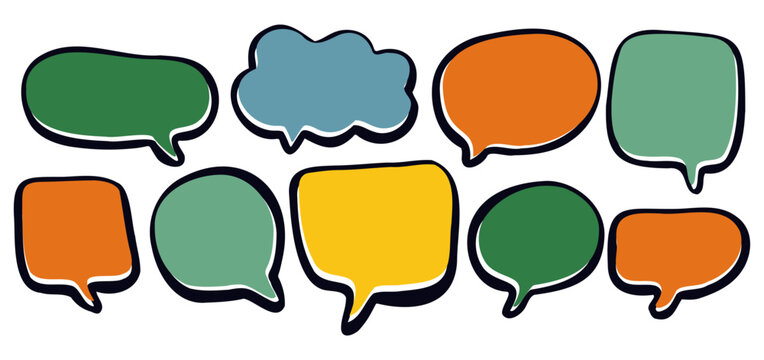 Speech bubble frame for text vector and dialogue icon. Balloon box for think idea. Cartoon dialog doodle shape for chat message. Hand drawn comic talk flat illustration. Simple organic message box