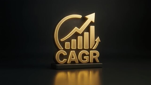 CAGR Compound Annual Growth Rate Animation with Golden Financial Bars for Investment Analysis and Corporate Forecasting
