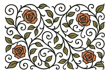 Elegant vintage floral design with roses and ornate leaves pattern © mdalhazsarkar
