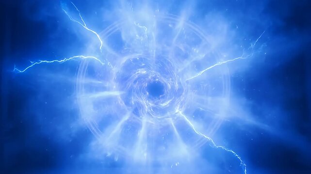 Abstract blue vortex with electrical energy and swirling clouds of cosmic dust