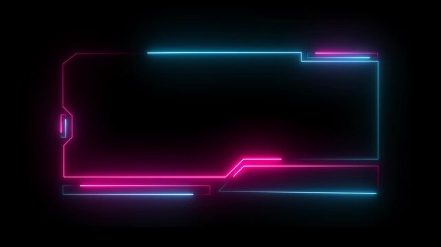 A glowing futuristic HUD frame with bright blue and pink neon lines, set against a dark background. Perfect for sci-fi interfaces, gaming overlays, or tech presentations.
