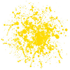 A vibrant explosion of yellow paint splatter on a white background.