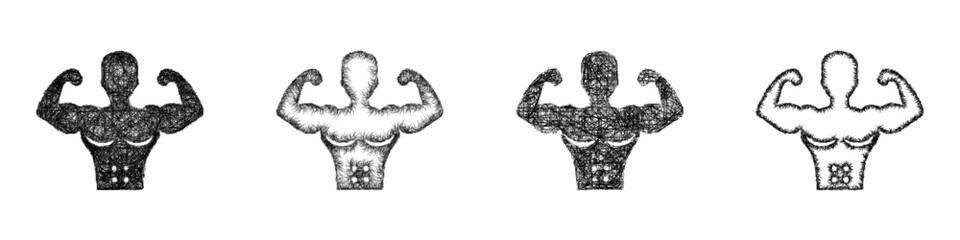 Fototapeta premium Sketch bodybuilding icon design set
