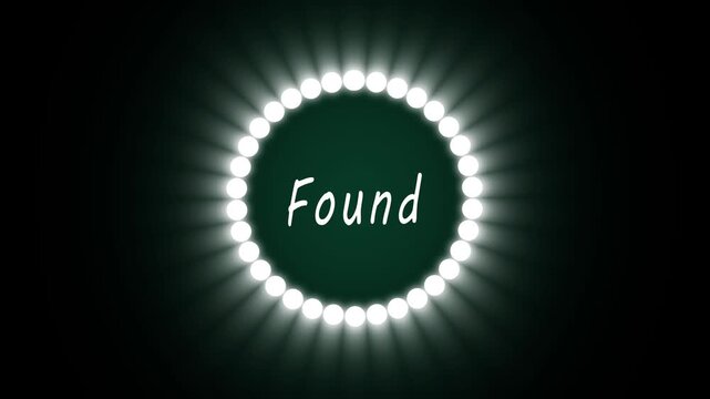 Circular progress indicator with text Finding 74 percent and glowing animated white lights on dark background