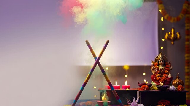 Vibrant Festival Celebration with Colorful Smoke and Decorations