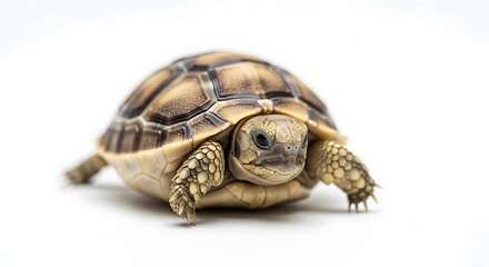 Obraz premium Baby tortoise with patterned shell on clean white background