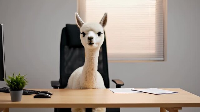 Humorous Office Scene with a Llama Sitting at a Desk