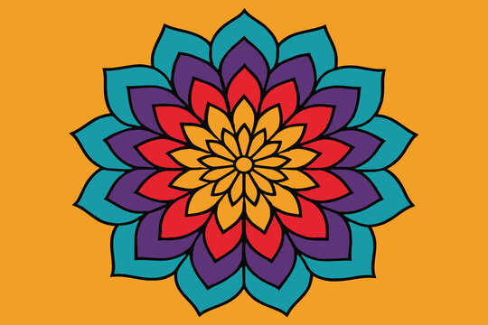 Vibrant mandala flower with intricate geometric patterns and vivid colors
