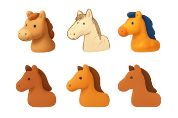 Obraz premium Collection of six stylized horse heads in various colors and textures on a black background