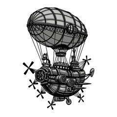 A steampunk airship with a large envelope and a gondola © Adde