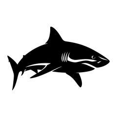 Fototapeta premium A black silhouette of a shark on a white background