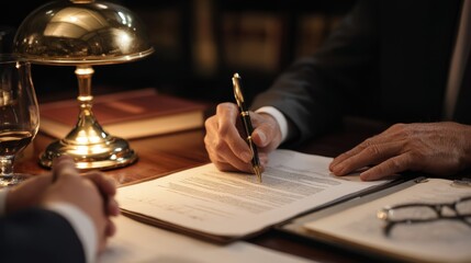 Business agreement signing in professional office