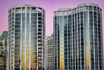 Luxury Modern Residential Towers at Sunset with Pink Sky © Alberto GV PHOTOGRAP
