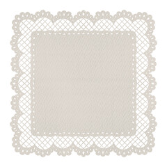 Square white Lace Doily with Paper texture. Isolated Coquette aesthetic elements