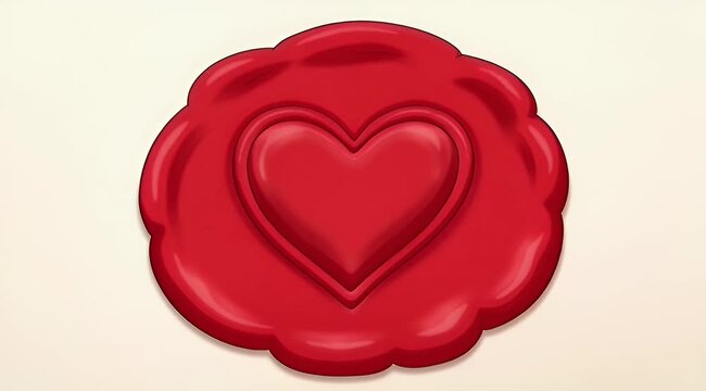 Shiny red heart wax seal on a cream background, perfect for love letters