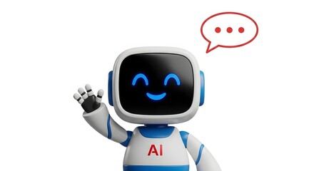 Friendly ai robot with glowing blue eyes and smiling face
