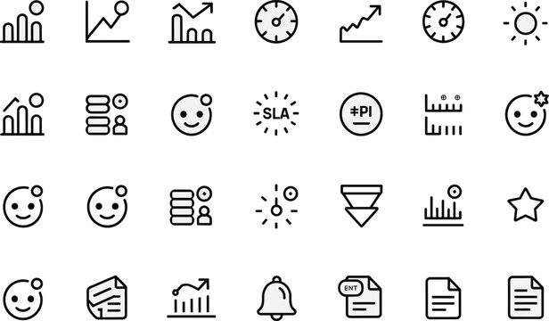 Set of 30 Black Line Marketing and Business Icons Vector