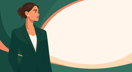 Women's Day, March 8, Equality Day. Vector banner, confident businesswoman in profile. Modern design. Women's empowerment, feminism, freedom. For presentations, leadership, motivational materials © AyaLinesDesign