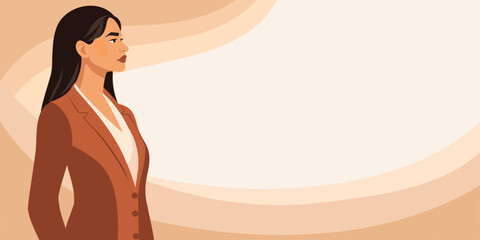 Women's Day, March 8, Equality Day. Vector banner, confident businesswoman in profile. Modern design. Empowerment, feminism, freedom. Suitable for presentations, leadership, and motivational materials © AyaLinesDesign