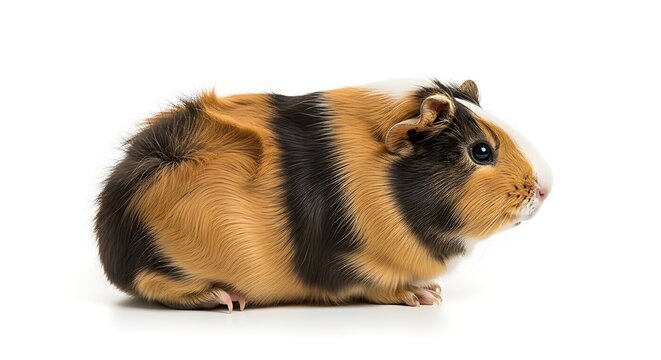 Calico guinea pig with colorful fur on a clean white background