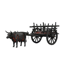 Fototapeta premium Fiery Ox Pulling Charred Wooden Cart