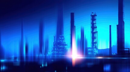 Fototapeta premium A vibrant abstract depiction of industrial structures against a blue gradient backdrop