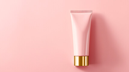 ピンクのコスメチューブと金色のキャップ