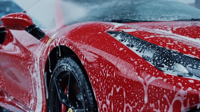 Red car wash close up.