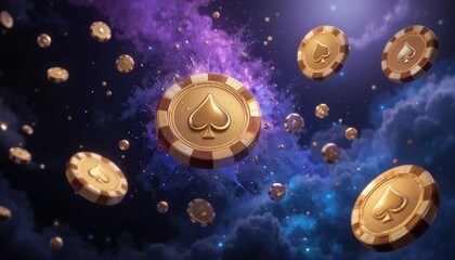 Fototapeta premium Cosmic Casino Adventure with Floating Poker Chips in a Stellar Background