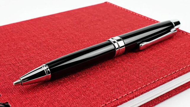 Red notebook with pen.