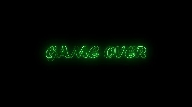 Game Over glowing neon text animation on transparent background. streaming, social media, branding, and modern digital motion