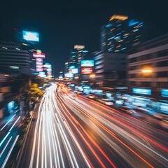 City Lights in Motion - A Nighttime Urban Landscape.
