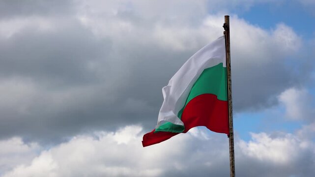 Bulgarian flag on Shipka mountain pass in Balkan Mountains, Bulgaria, 4k