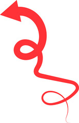 A vibrant red arrow curves dramatically to the left 