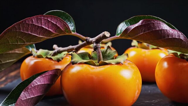 Ripe persimmons on branches.