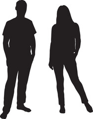 Minimalist silhouettes of two people standing isolated on white background, Vector, illustration