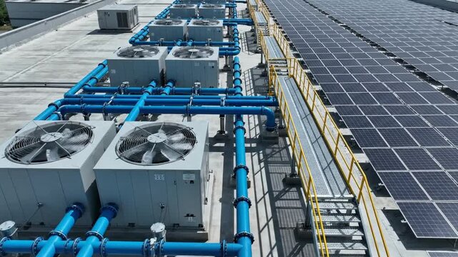 Rooftop HVAC and Solar Panels.