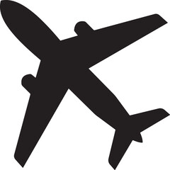 Minimalist black airplane silhouette isolated on white background, Vector, illustration