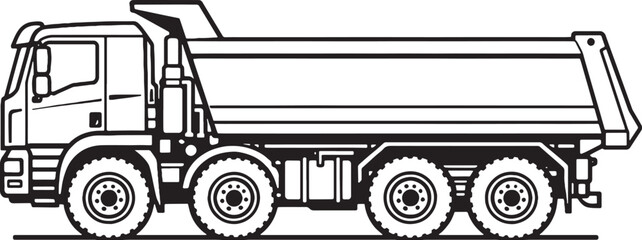Dump Truck Vehicle Black and White Line Art Construction Transport Engineering Illustration.eps © luu