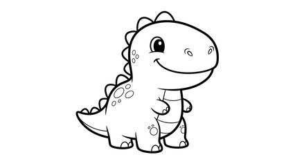 Cute Cartoon Dinosaur Black Outline Drawing Smiling