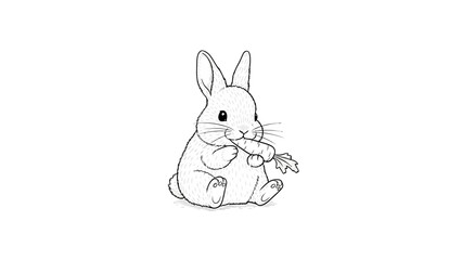 Fototapeta premium Cute bunny illustration eating a carrot in line art style
