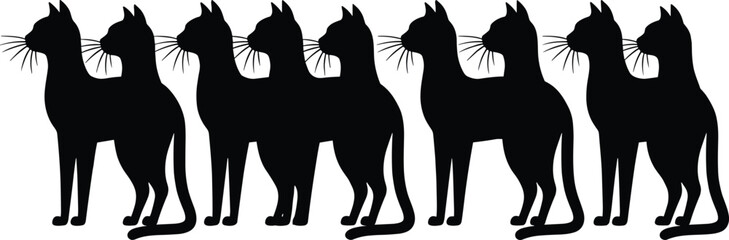 Black cat silhouettes repeating in a seamless minimalist pattern on a white background, ideal for elegant feline wallpaper, textile prints, and modern animal graphic design. © MDRAZIURRAHMAN