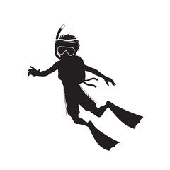 Snorkeling Boy Silhouette Swimming Underwater Adventure Vector © sumit