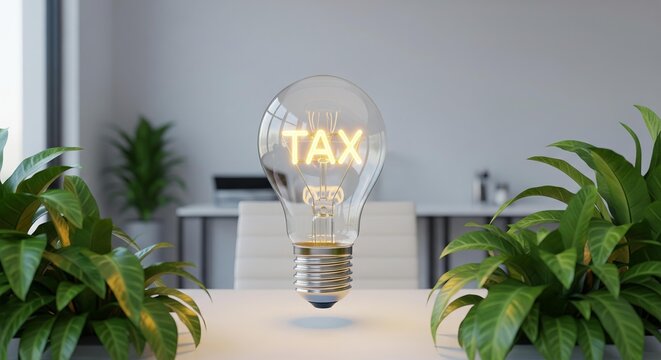 Light bulb with the word tax illuminated inside, representing a tax idea