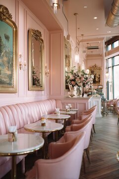French cafe-inspired party decor with vintage mirrors and pastries. Soft warm palette and romantic lighting create intimate ambiance.