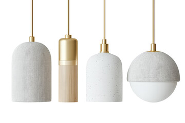 Modern pendant lights arranged on white background for display