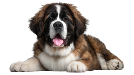 Saint Bernard dog resting on white background with no distractions